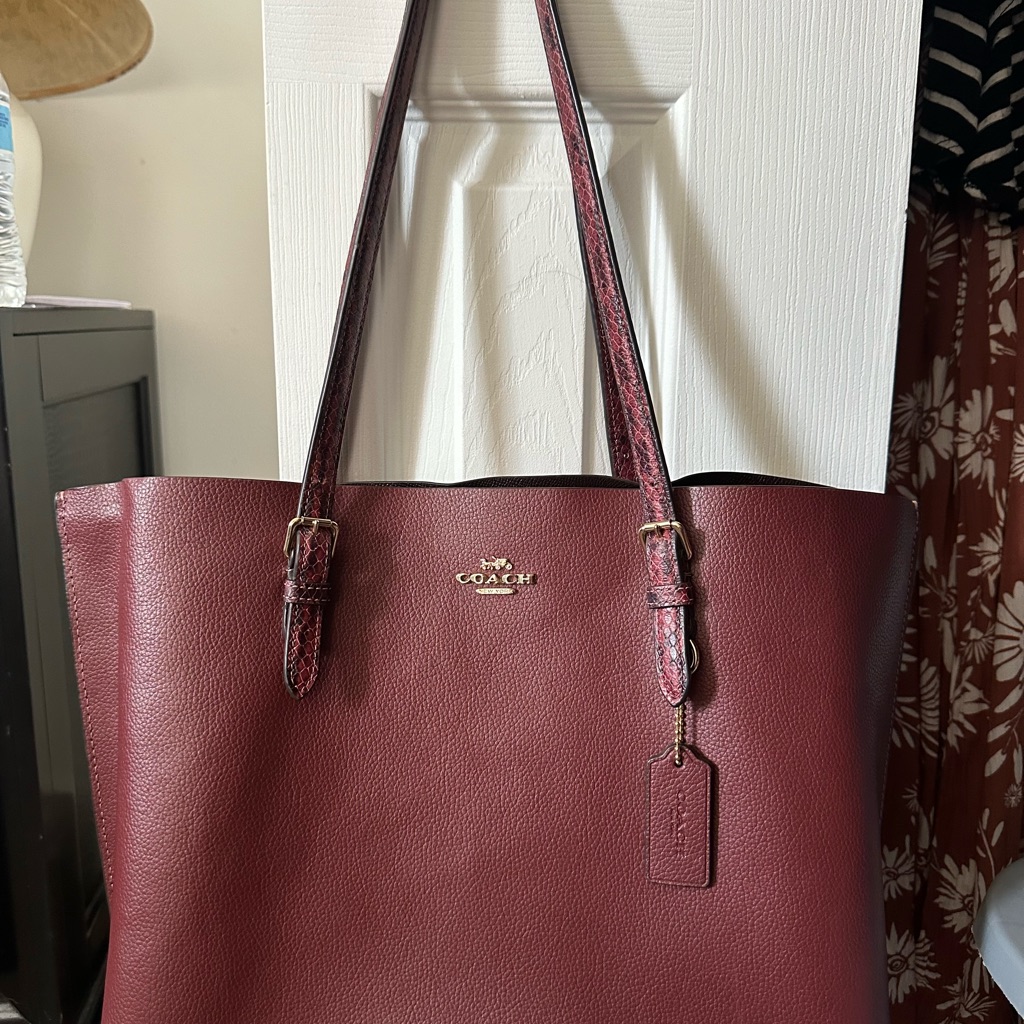 Coach Large Mollie Double Face & Snake Embossed Leather Tote Wine Red